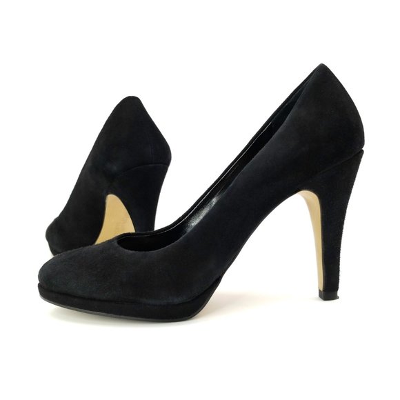 Women's Black Suede High Heel Shoes - Picture 2 of 8